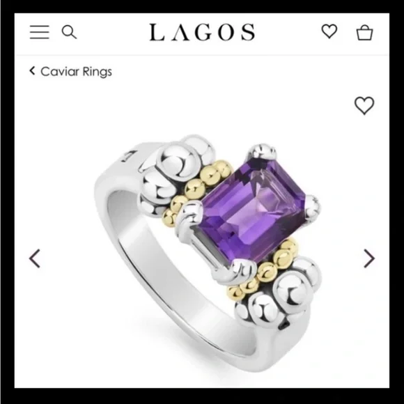 Lagos ring - amethyst set in sterling silver with 18K gold Caviar beading - Picture 16 of 16